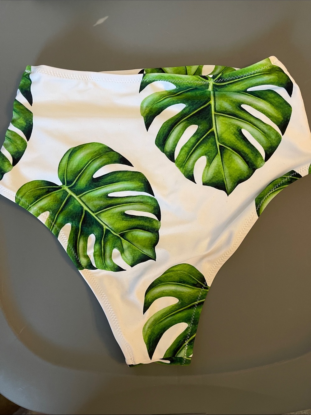 Cupshe Green Ruffle Bikini Top with White High-Waist Tropical Leaf Bottom - Picture 3 of 8